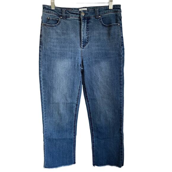 ecru Denim - Ecru Jeans The La Cienega Stovepipe Jean Blue Med Wash Raw Fringe Hem Size 26